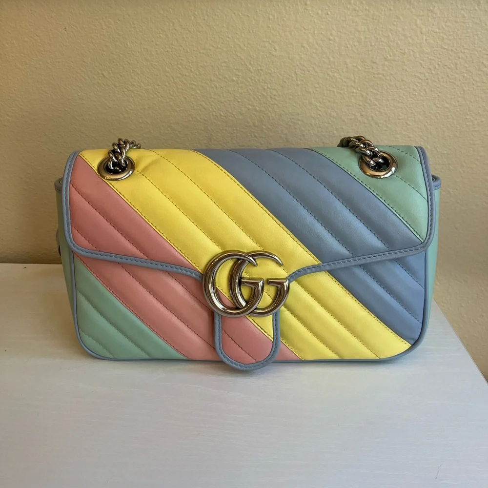 Gucci Multicolor Diagonal Marmont Matelassé Shoulder Bag - Picture 1 of 15